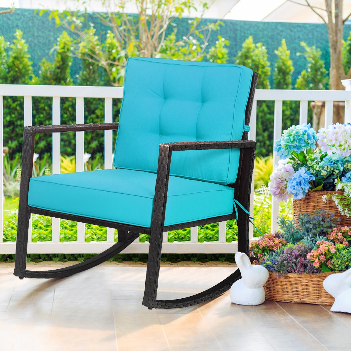 Rattan Rocking Chair with Cushion for Patio