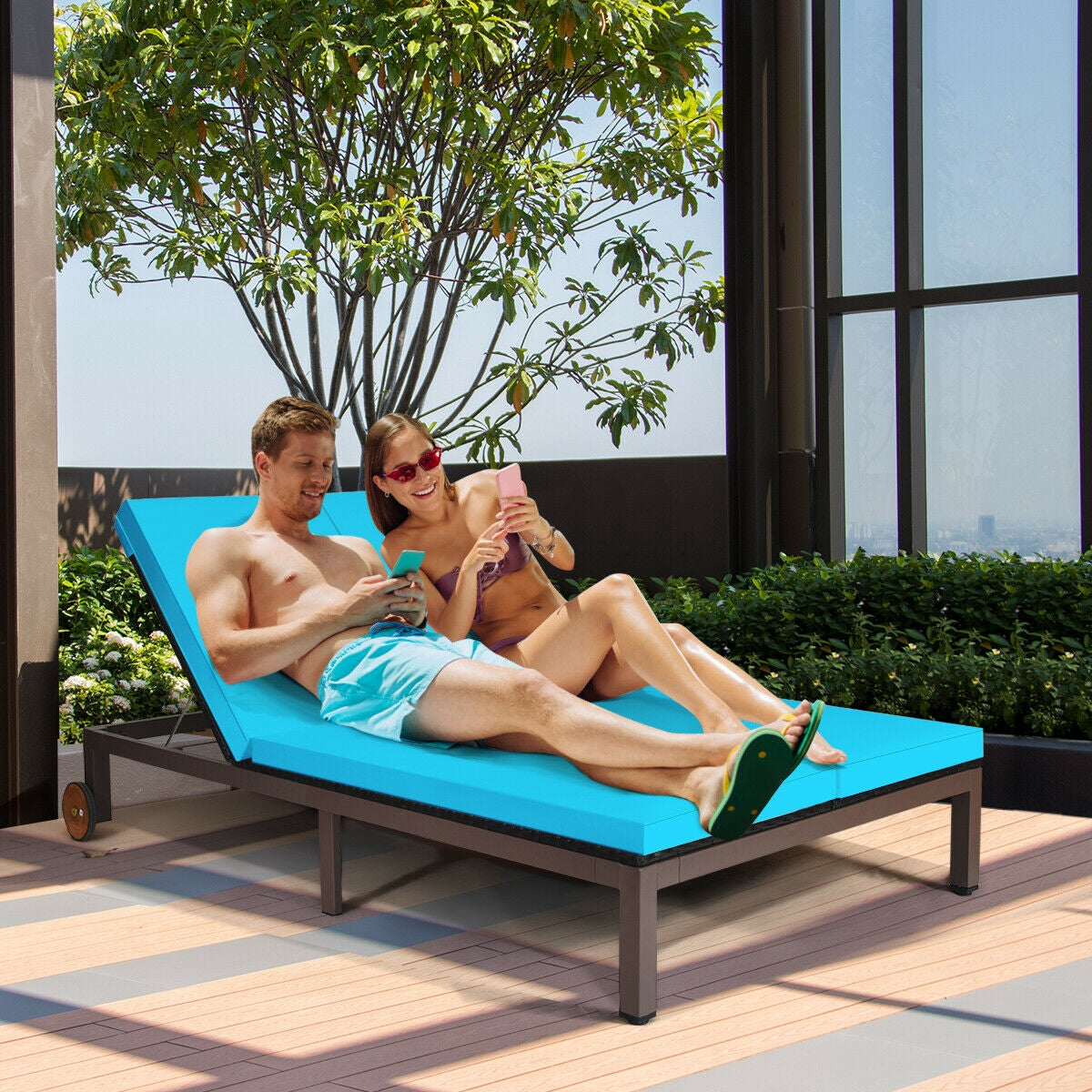2-Person Patio Lounge Chair with Adjustable Backrest
