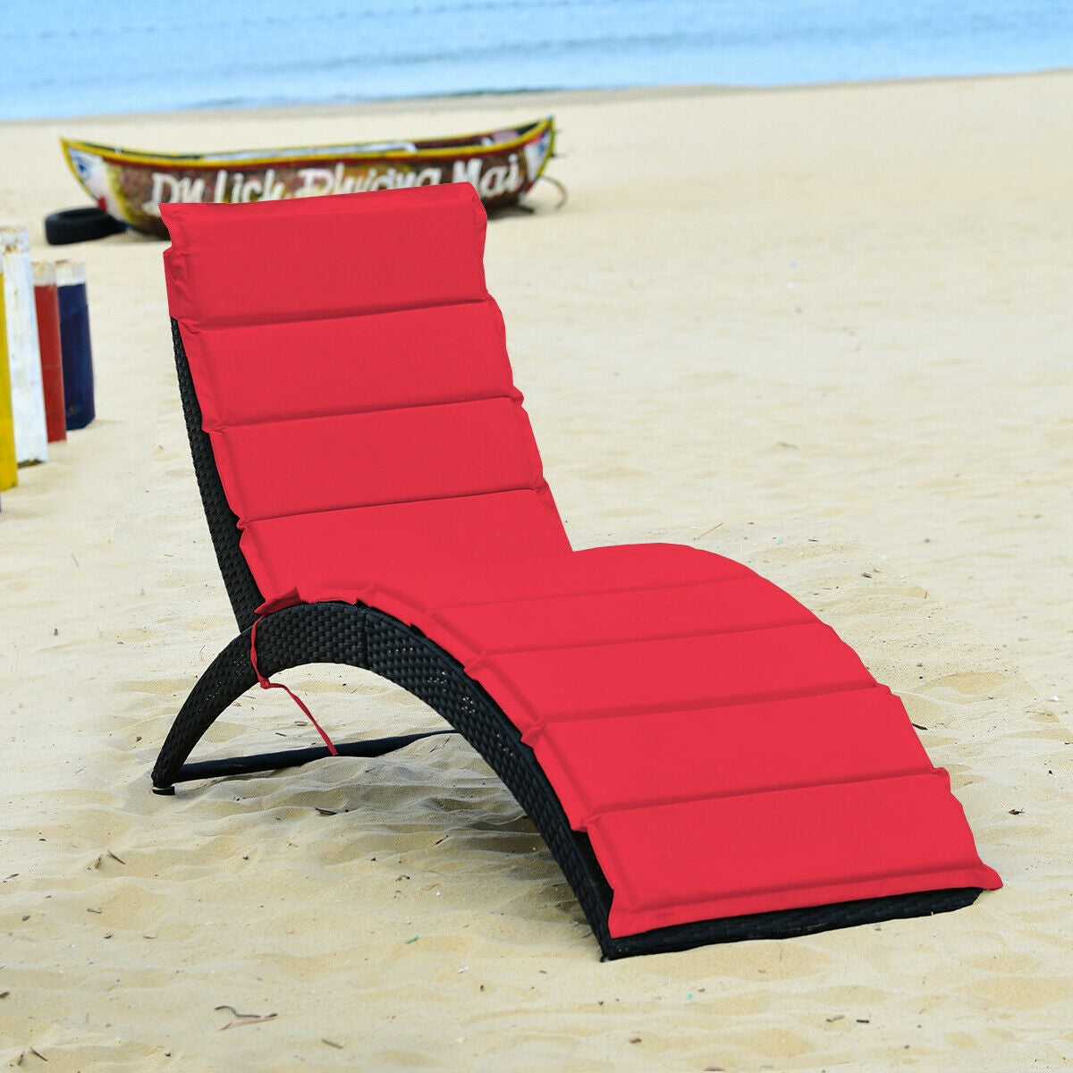 Folding Rattan Lounge Chair with Cushion - Outdoor Patio