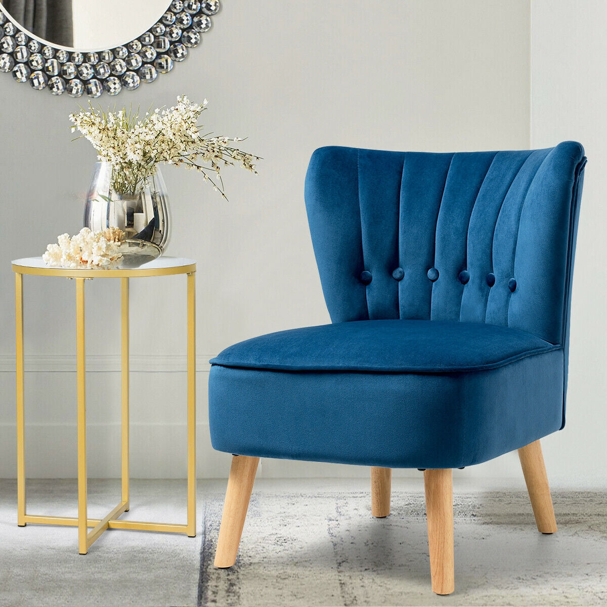 Tufted Velvet Accent Chair Armless Leisure Seat