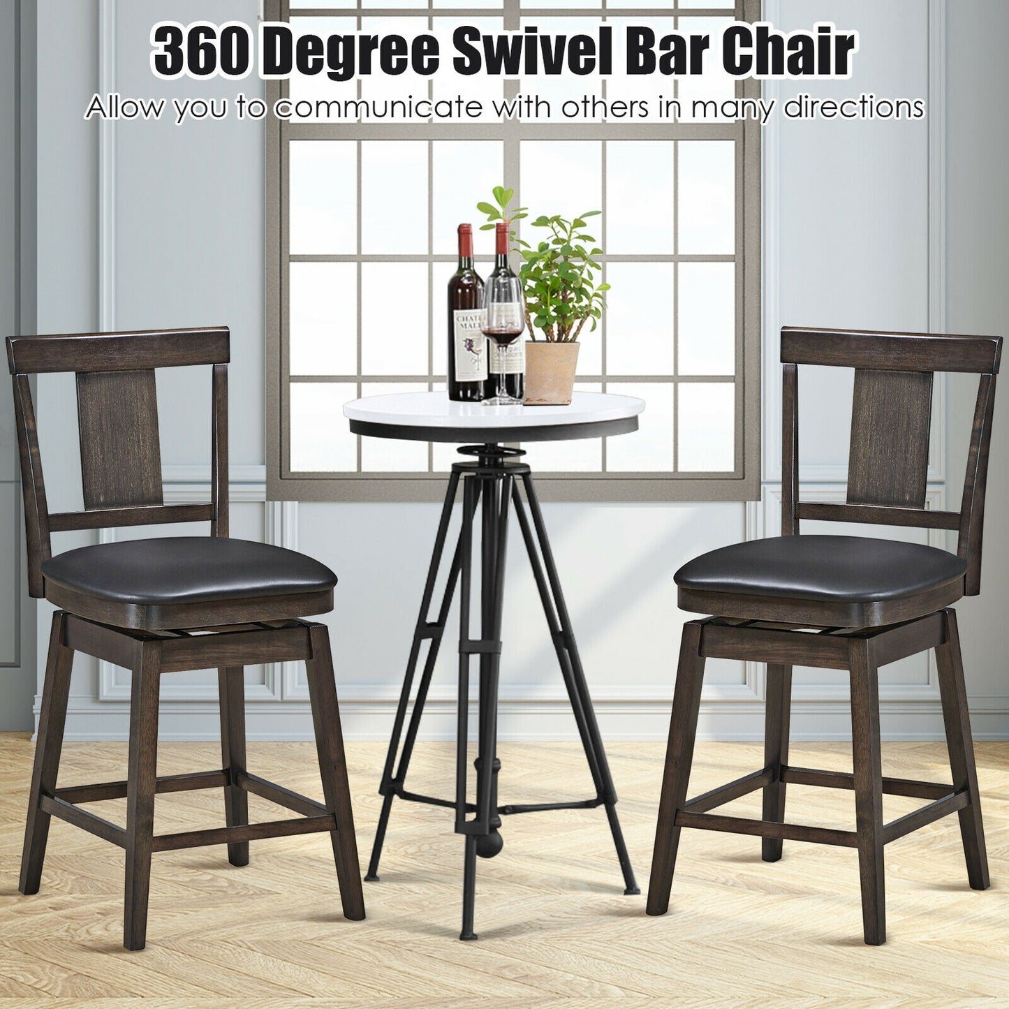 24-Inch Swivel Counter Height Bar Stool with Rubberwood Legs