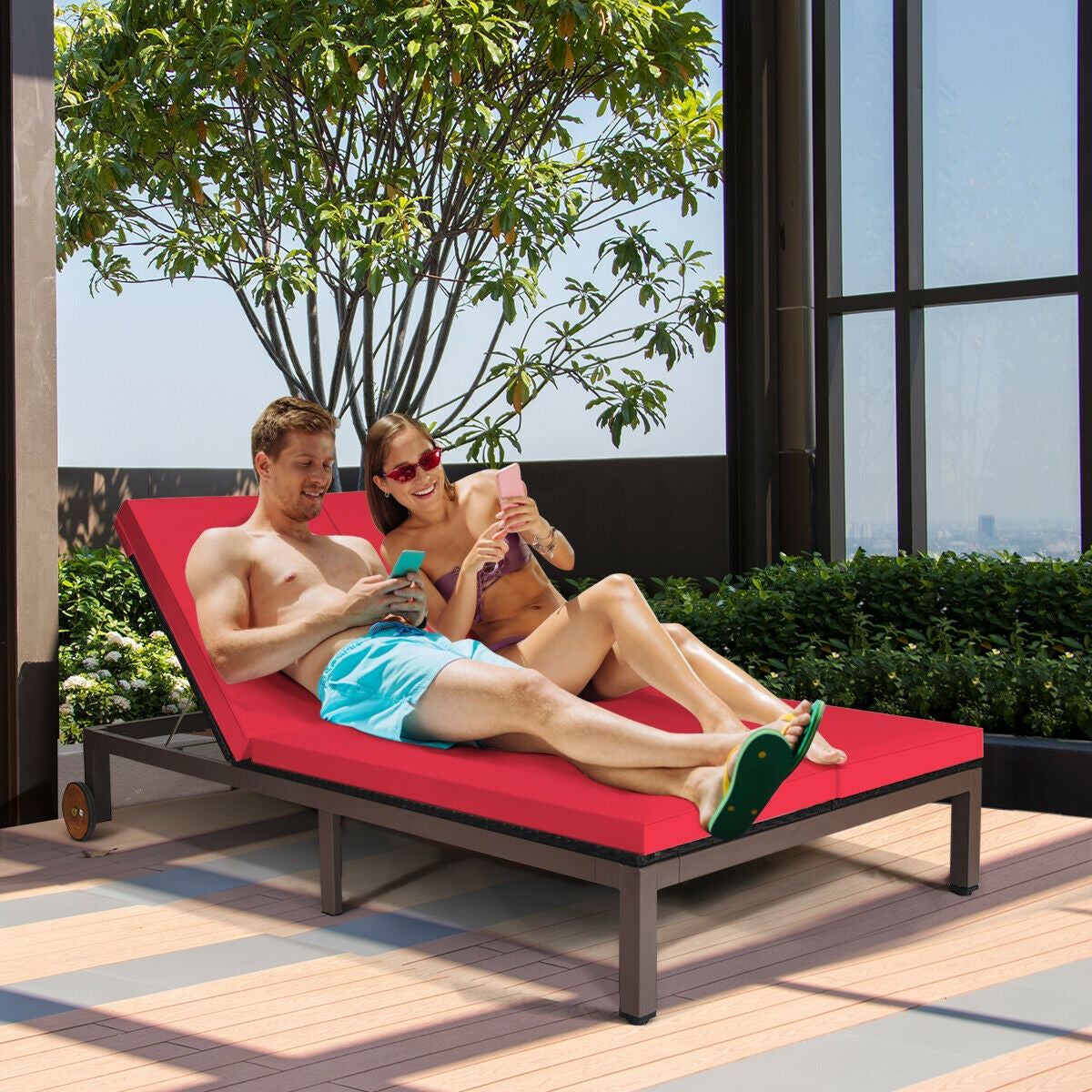 2-Person Patio Lounge Chair with Adjustable Backrest