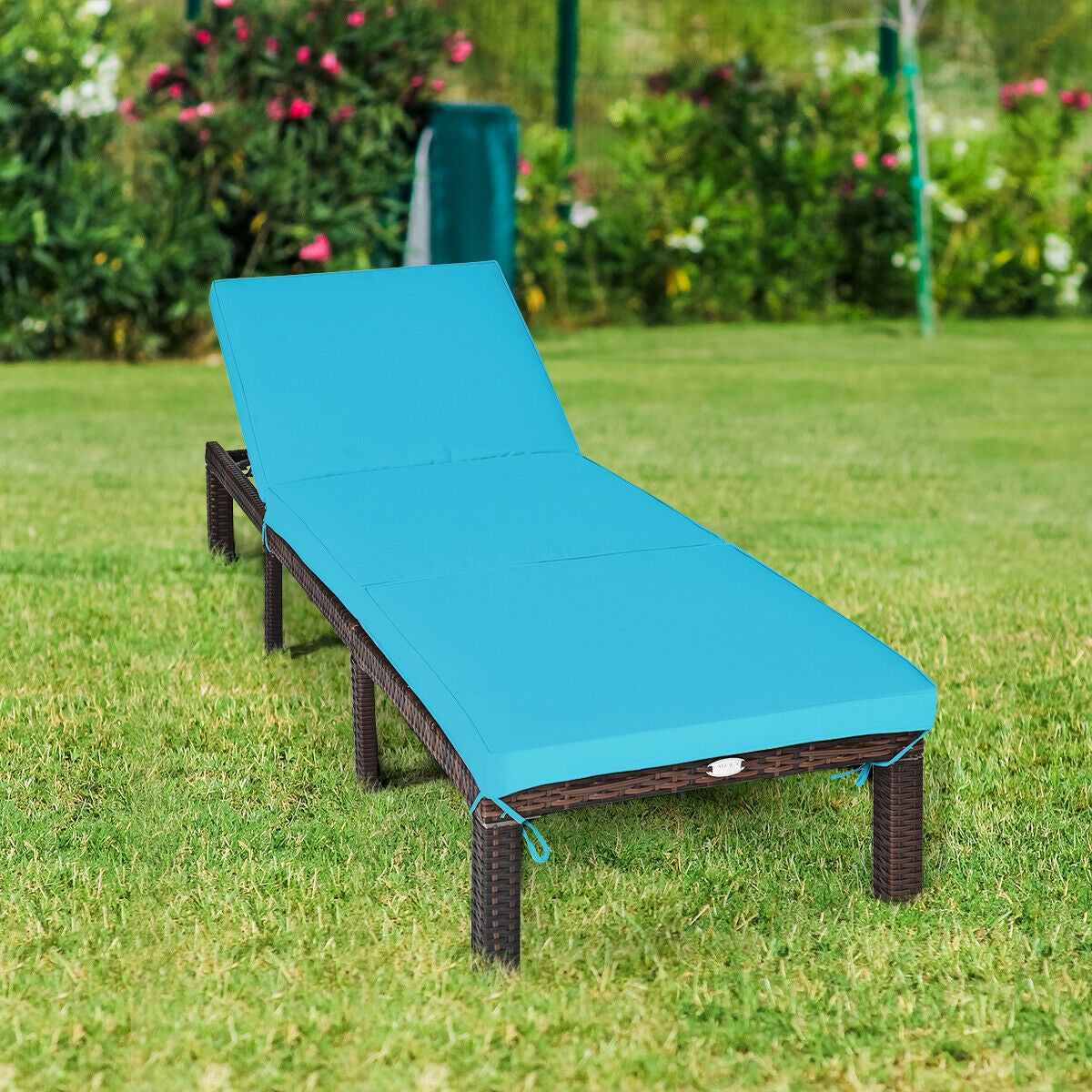 Adjustable Rattan Chaise Lounge with Cushion