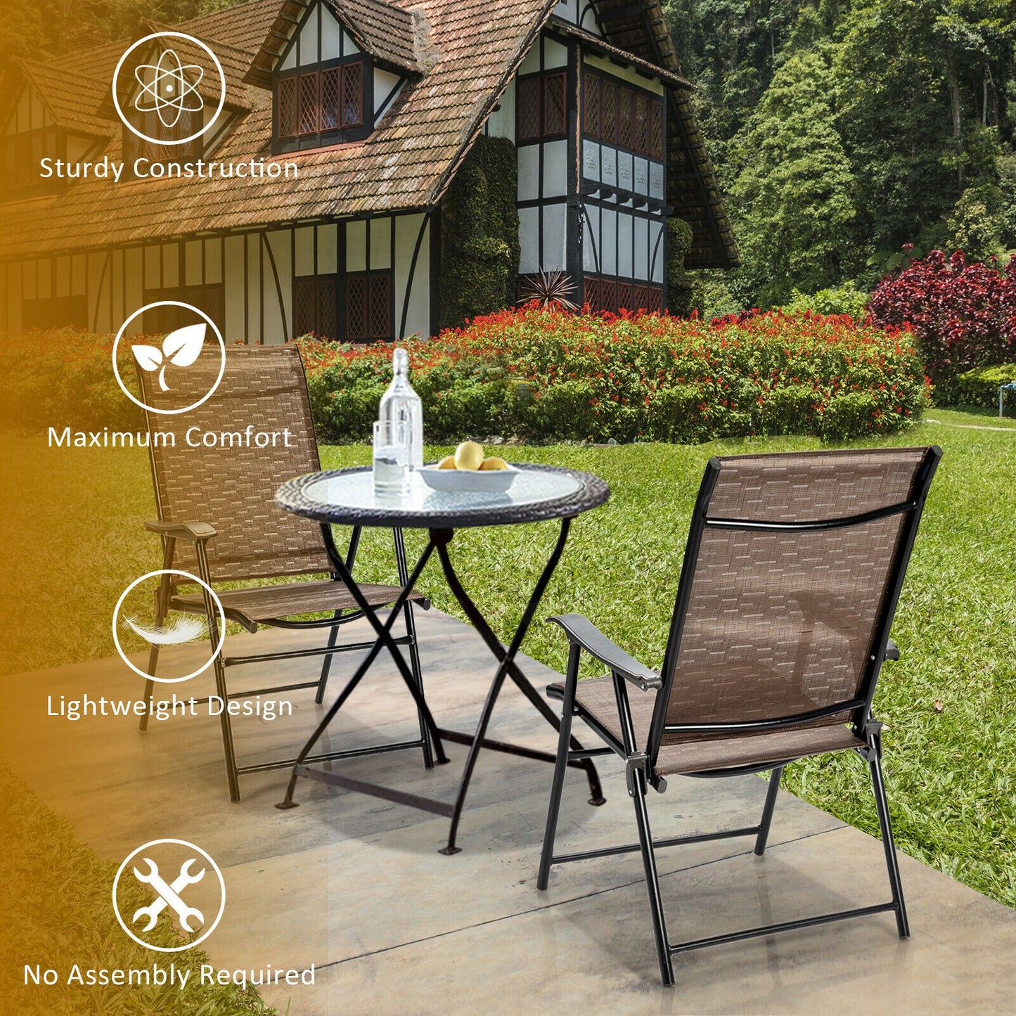 Folding Patio Dining Chairs Set of 2 with Armrests