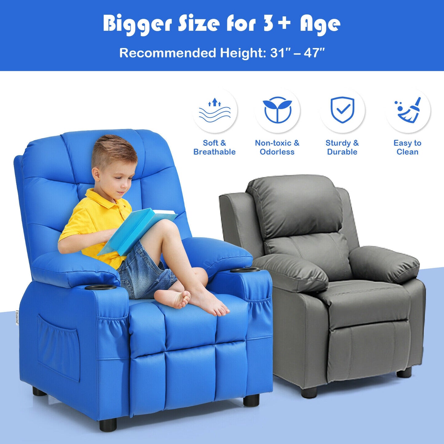 Kids Recliner Chair with Cup Holder and Footrest