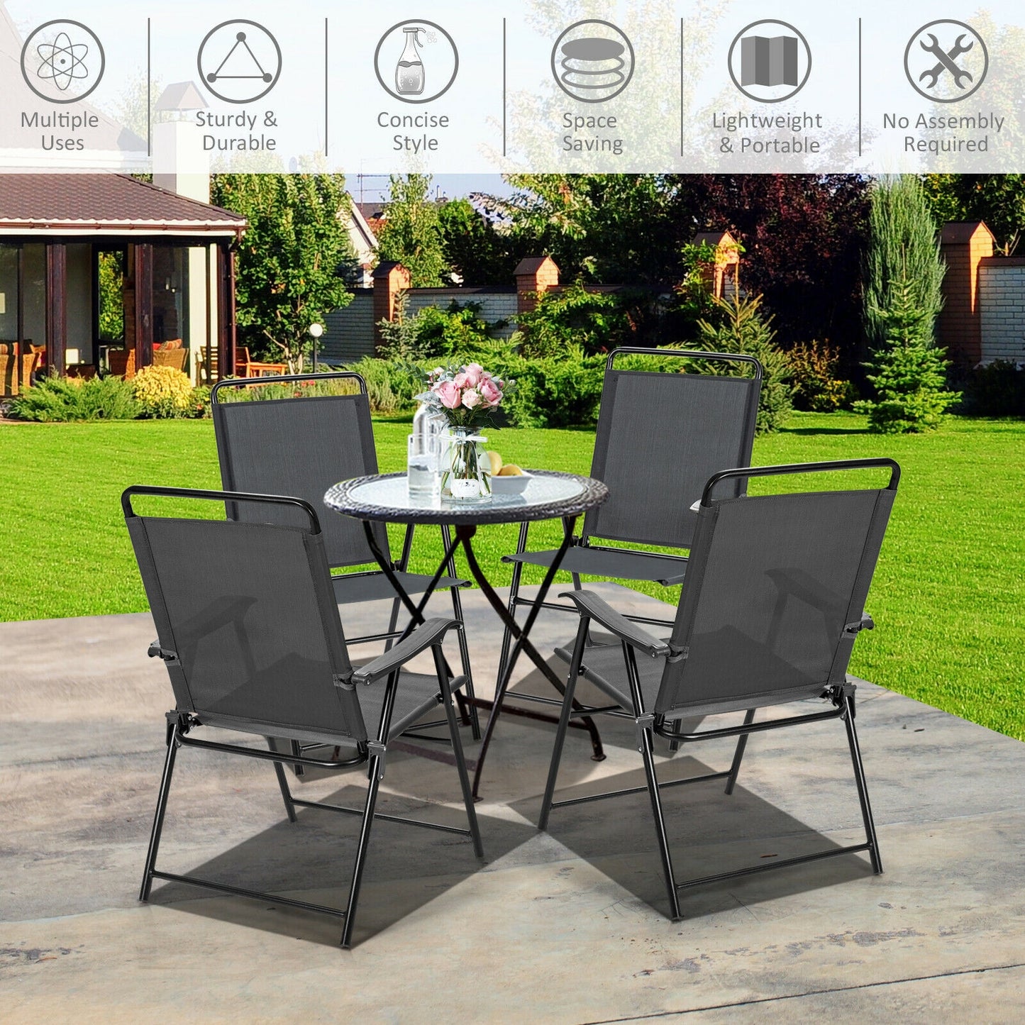 Folding Patio Dining Chairs Set of 4 with Armrests