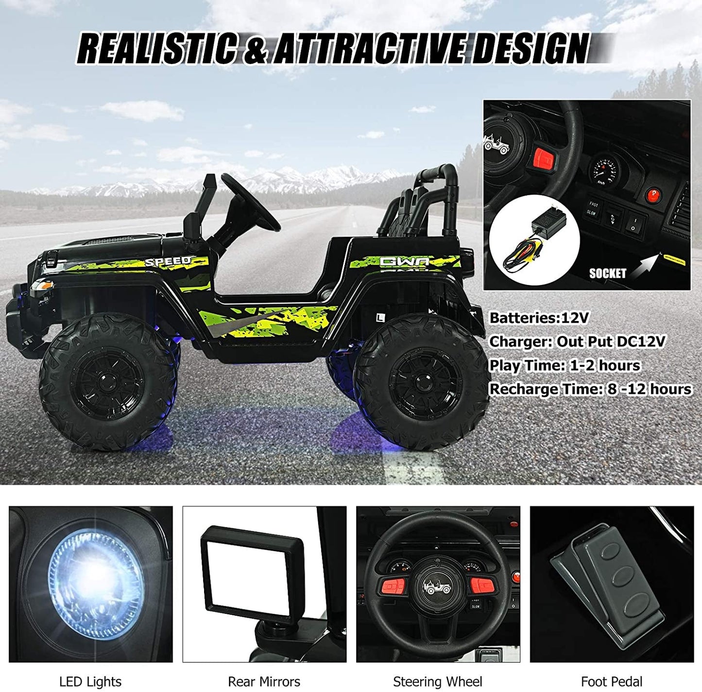 12V Kids Ride-on Jeep Car with 2.4 G Remote Control
