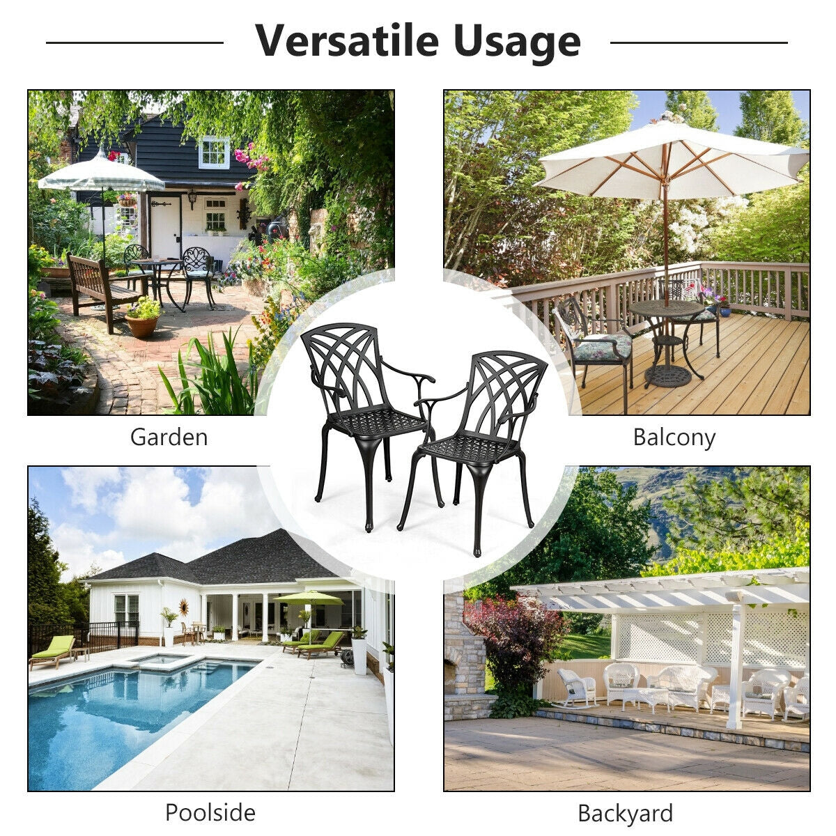 Aluminum Patio Dining Chairs Set of 2 with Armrests
