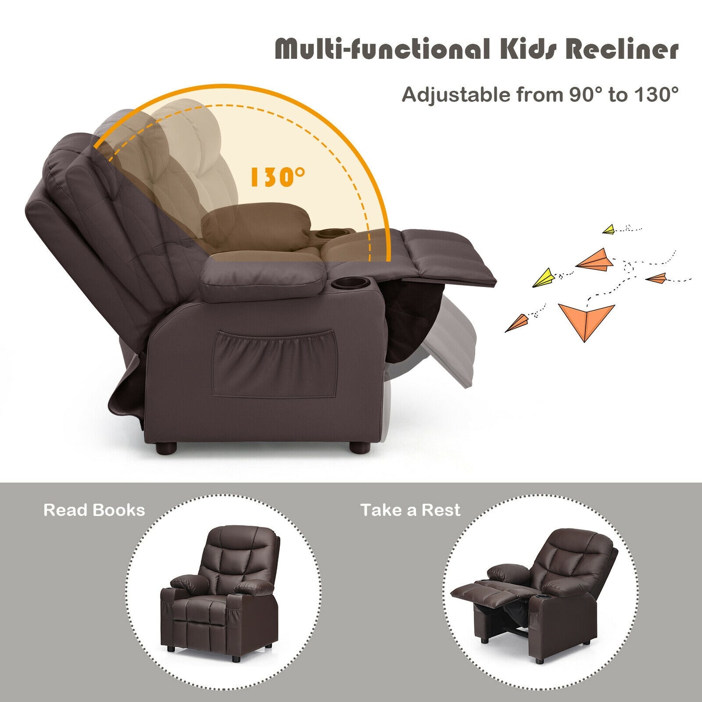 Kids Recliner Chair with Cup Holder and Footrest