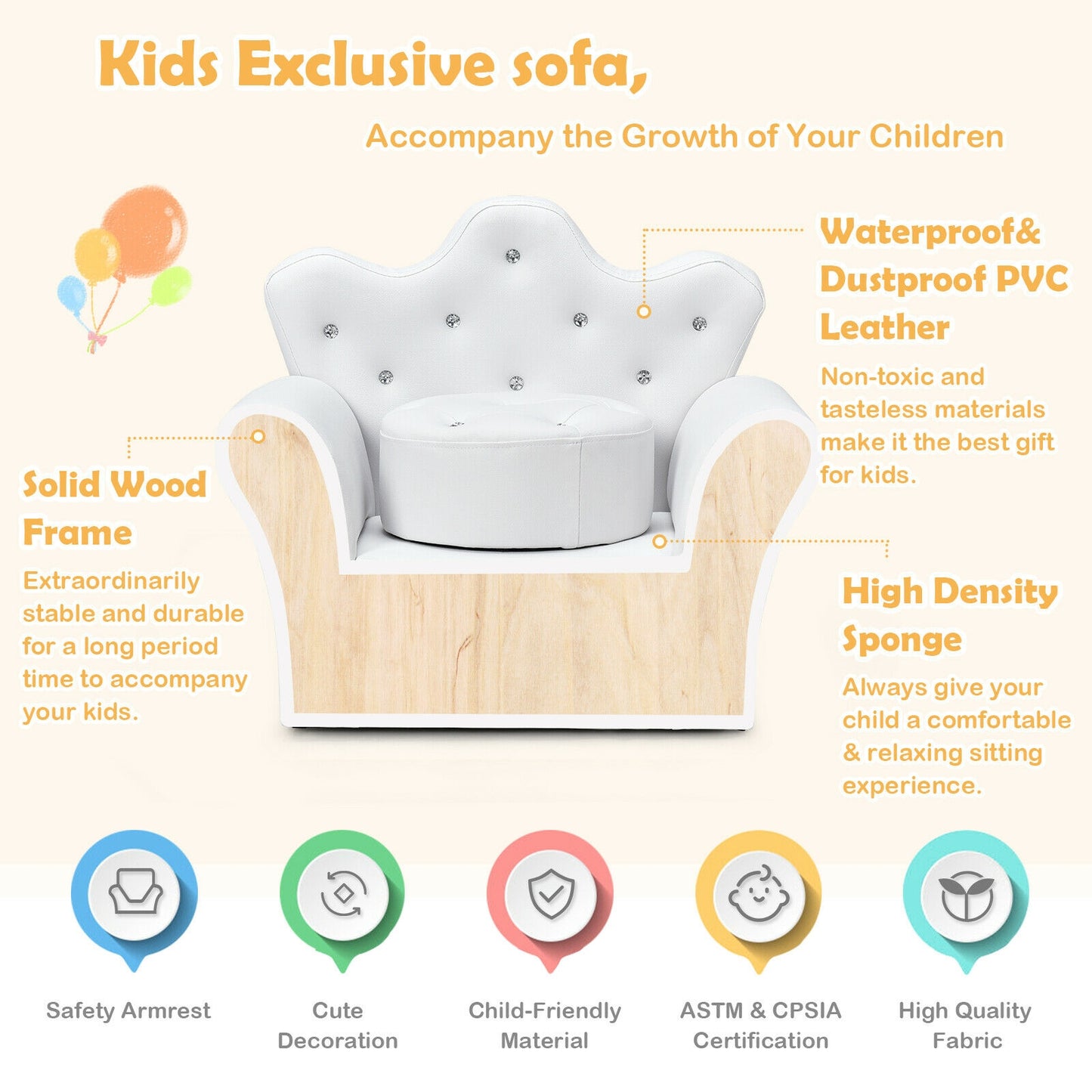 Kids Sofa Armrest Chair with Ottoman for Toddlers