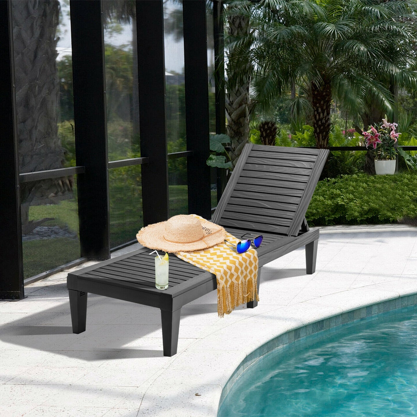 Adjustable Outdoor Chaise Lounge Chair with 5-Position Backrest