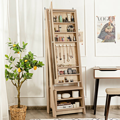 Jewelry Armoire with Full-Length Mirror and Storage Cabinet