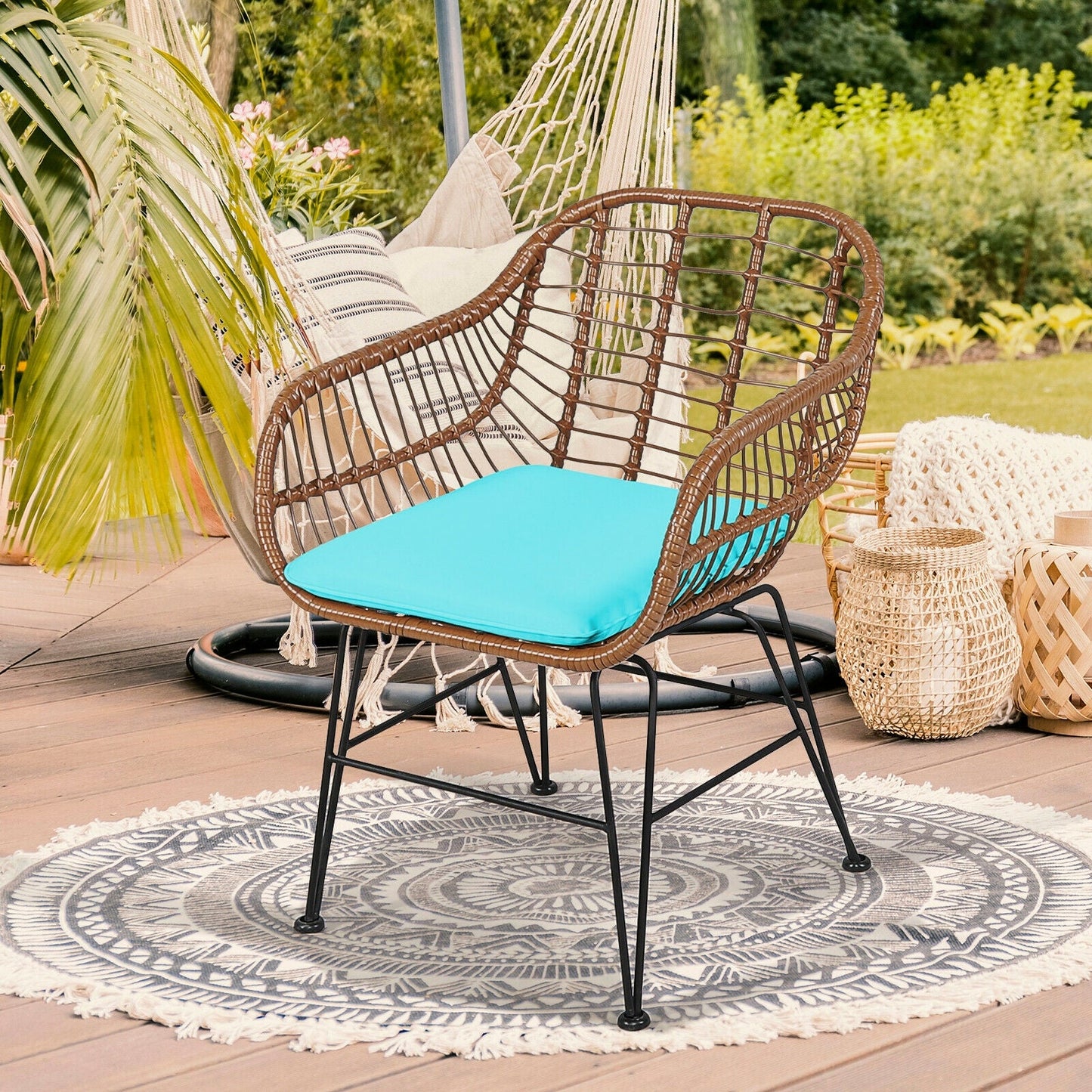 3-Piece Rattan Bistro Set with Cushions and Glass Table