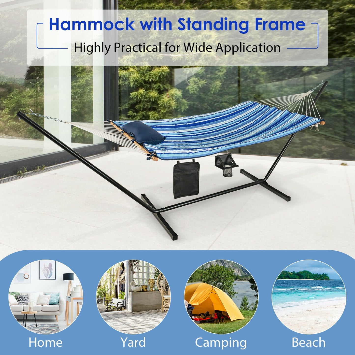 Hammock Chair Stand Set with Cotton Swing & Pillow