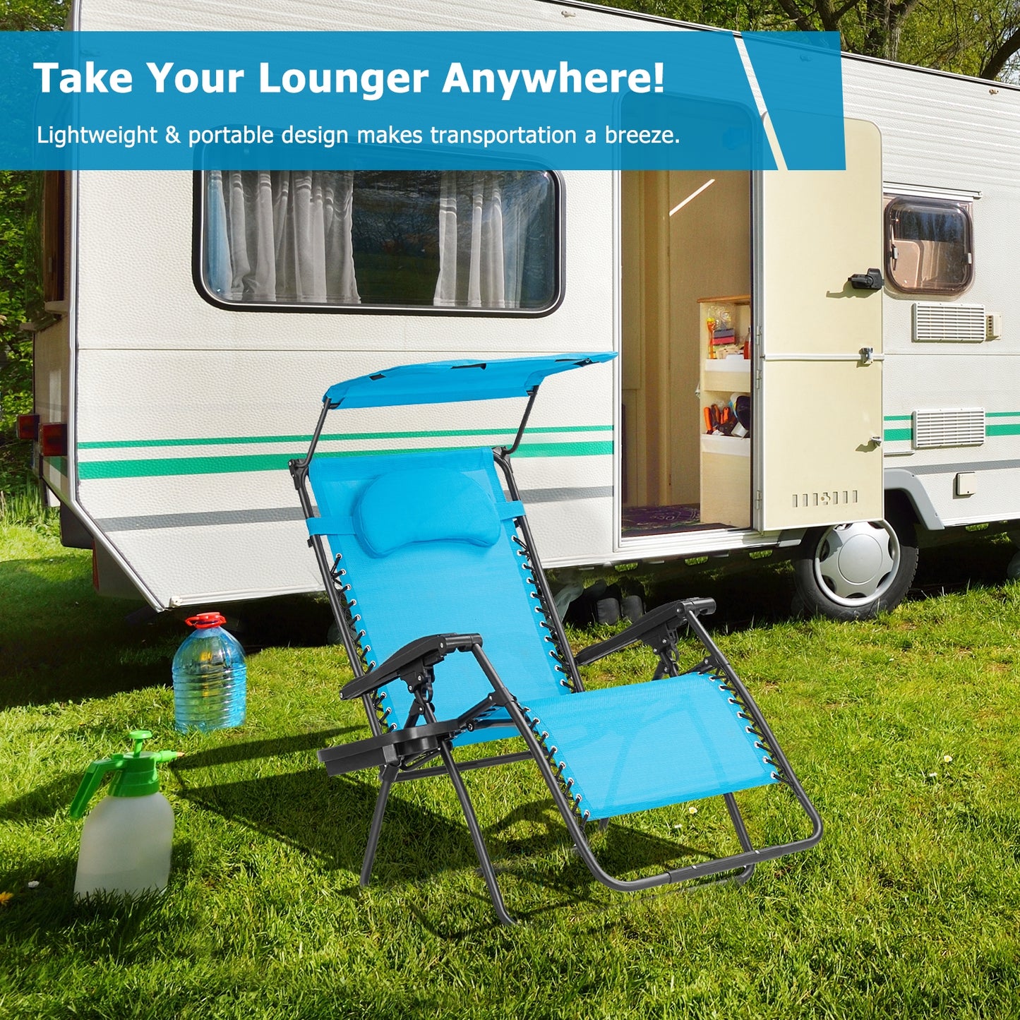 Folding Recliner Lounge Chair with Adjustable Canopy