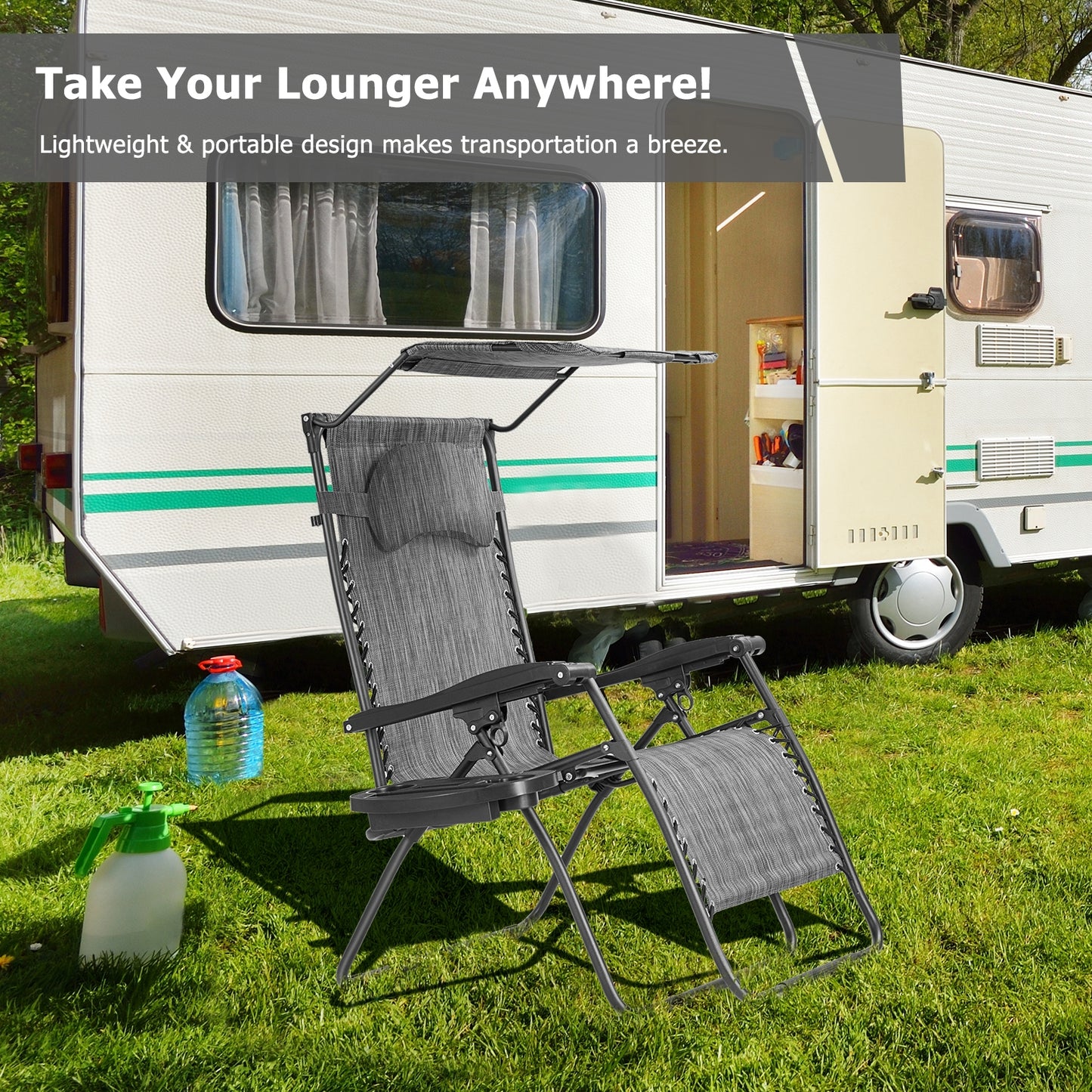 Folding Recliner Lounge Chair with Adjustable Canopy