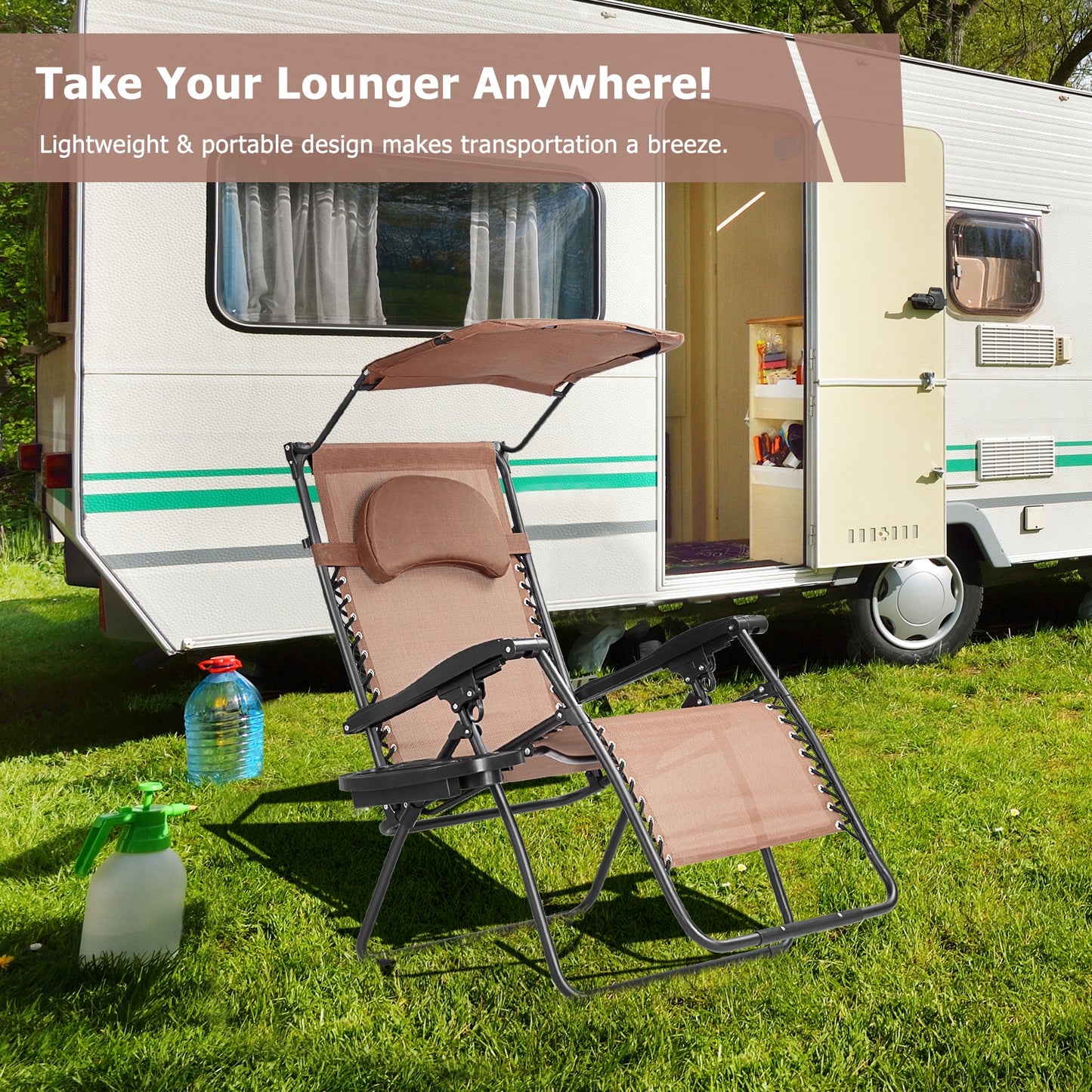 Folding Recliner Lounge Chair with Adjustable Canopy
