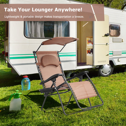 Folding Recliner Lounge Chair with Adjustable Canopy