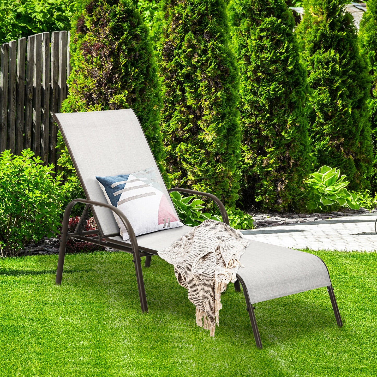 Outdoor Chaise Lounge Chairs Set of 2 with Adjustable Backrest