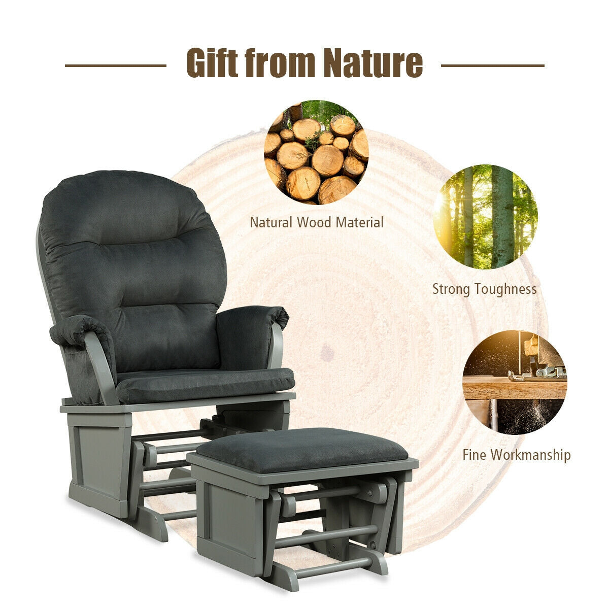Nursery Glider and Ottoman Set with Padded Armrests