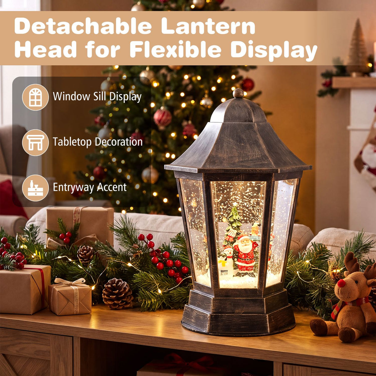 5.4 ft Musical Christmas Street Lamp with Dynamic Snowfall Effect-Black