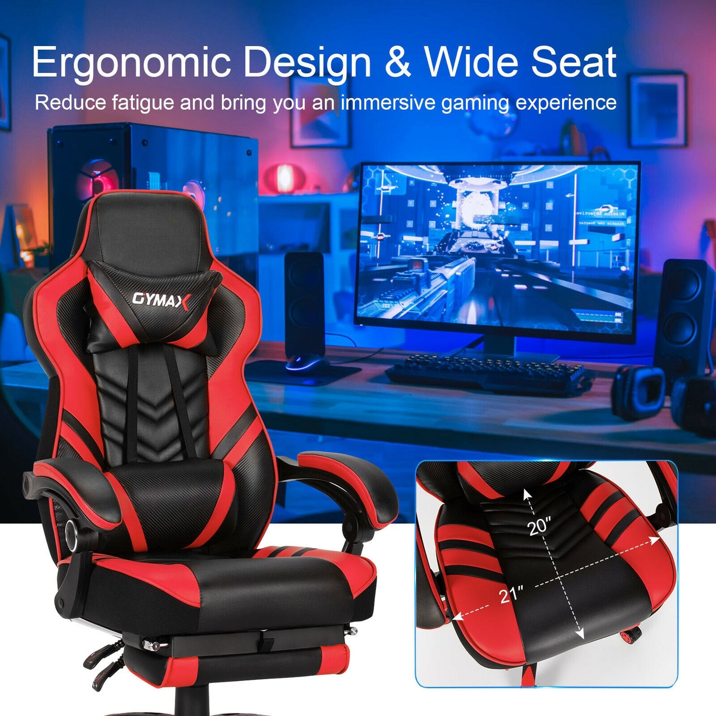 Gaming Chair with Footrest and Adjustable Backrest