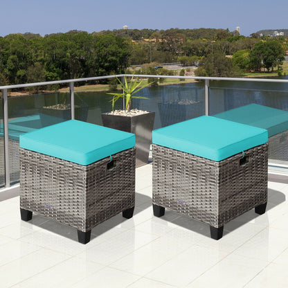 Patio Rattan Ottoman Set with Removable Cushions (2-Piece)