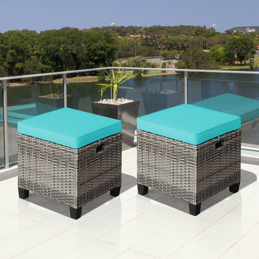 Patio Rattan Ottoman Set with Removable Cushions (2-Piece)