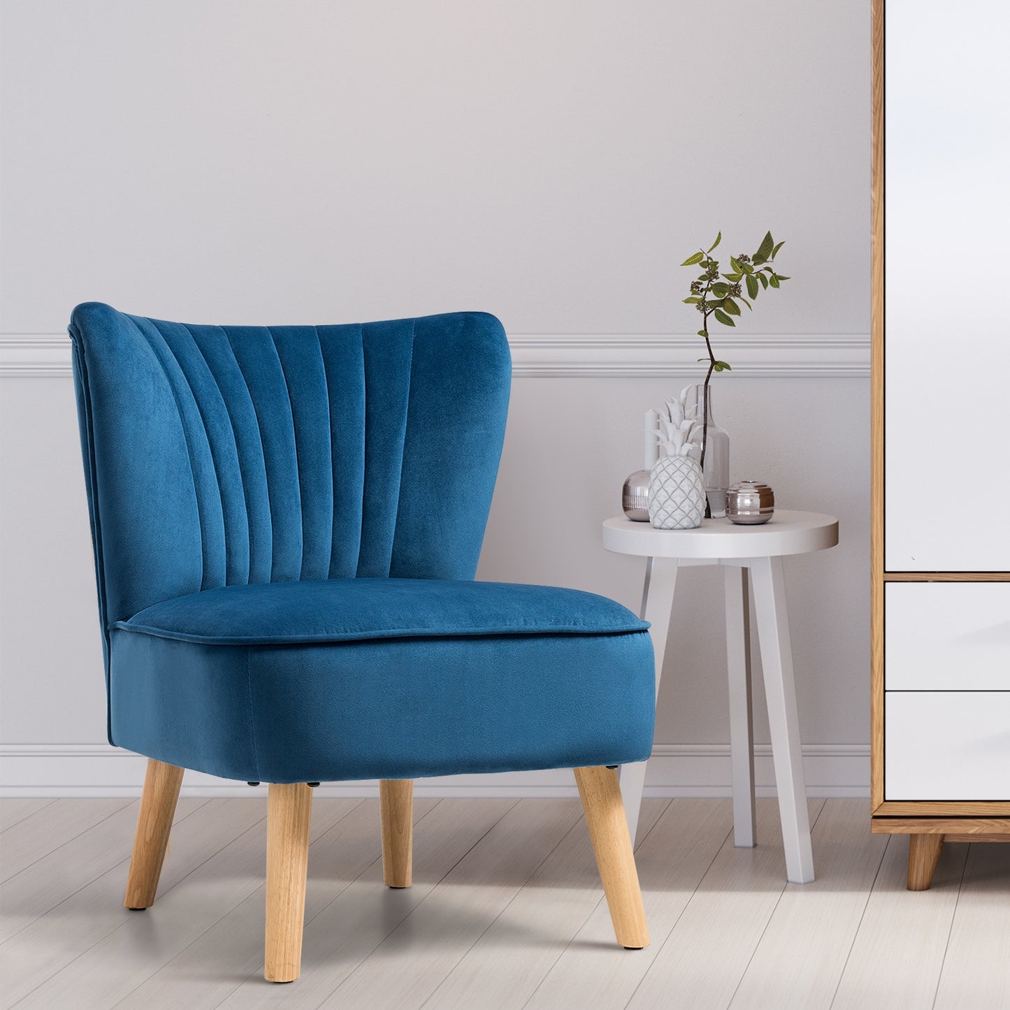 Velvet Accent Chair with Wood Legs - Armless Design