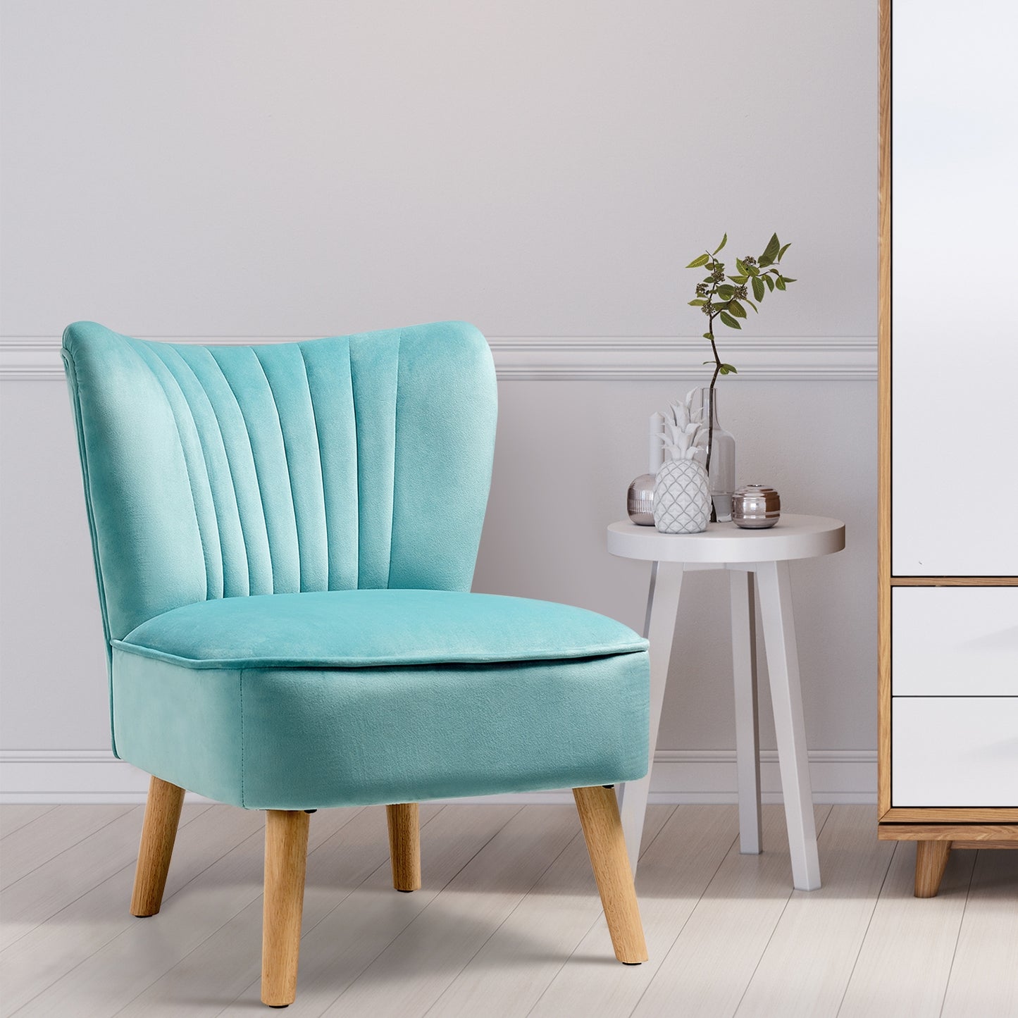 Velvet Accent Chair with Wood Legs - Armless Design
