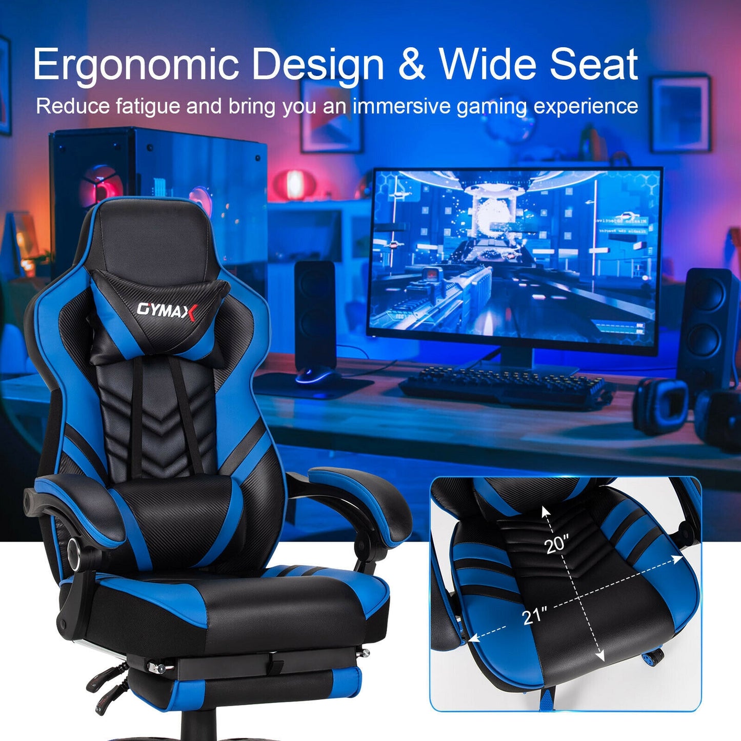 Gaming Chair with Footrest and Adjustable Backrest