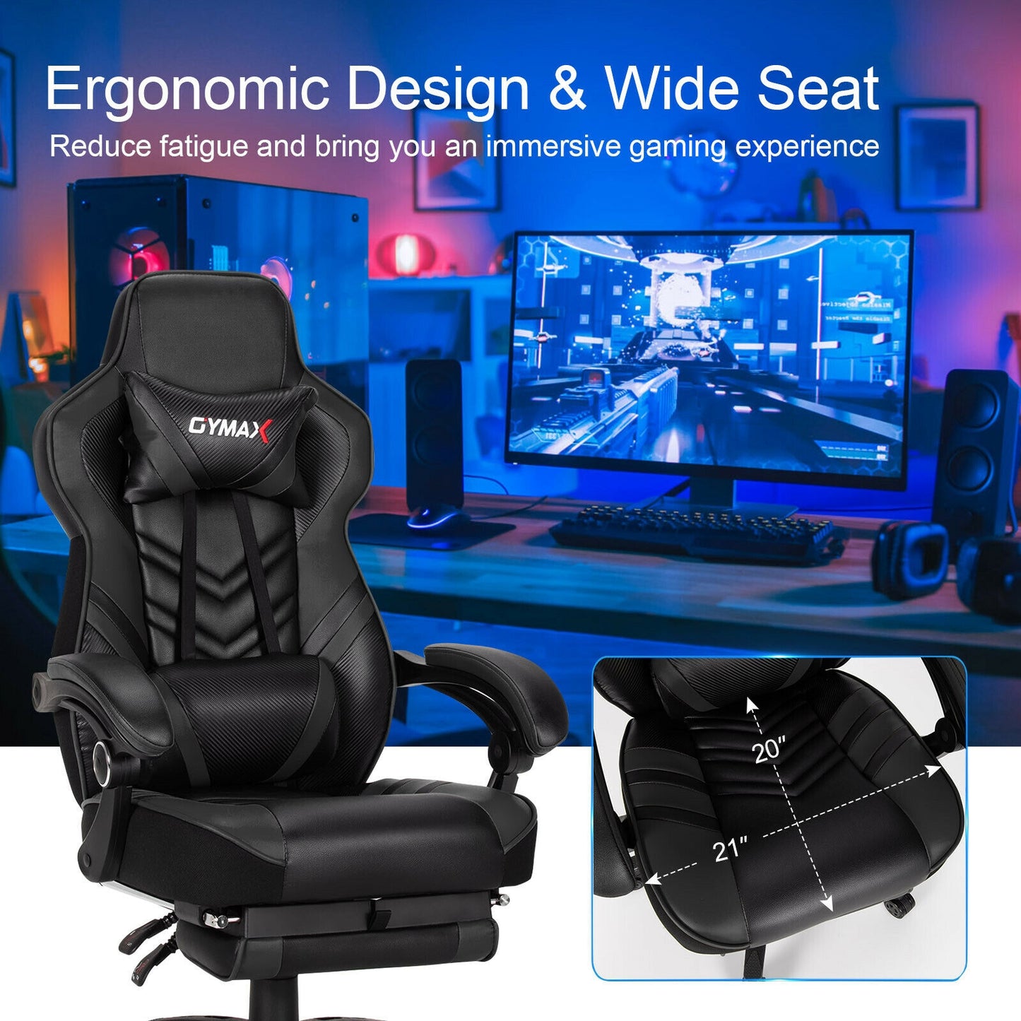Gaming Chair with Footrest and Adjustable Backrest