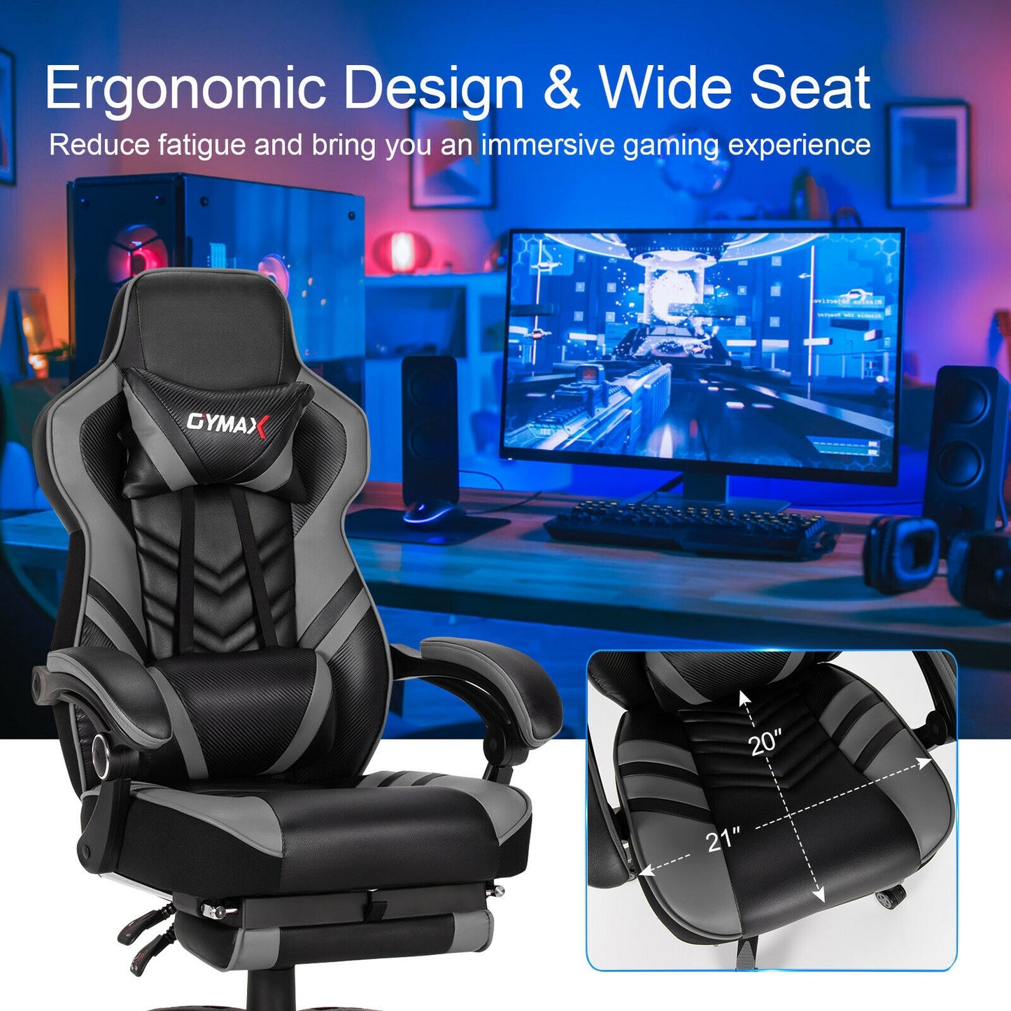 Gaming Chair with Footrest and Adjustable Backrest
