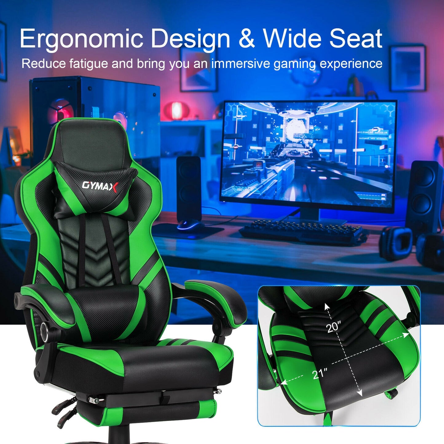 Gaming Chair with Footrest and Adjustable Backrest