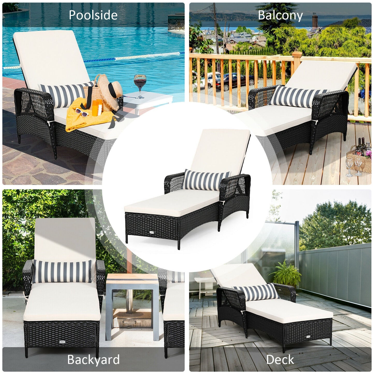 Adjustable Chaise Lounge Chair with Cushion & Pillow