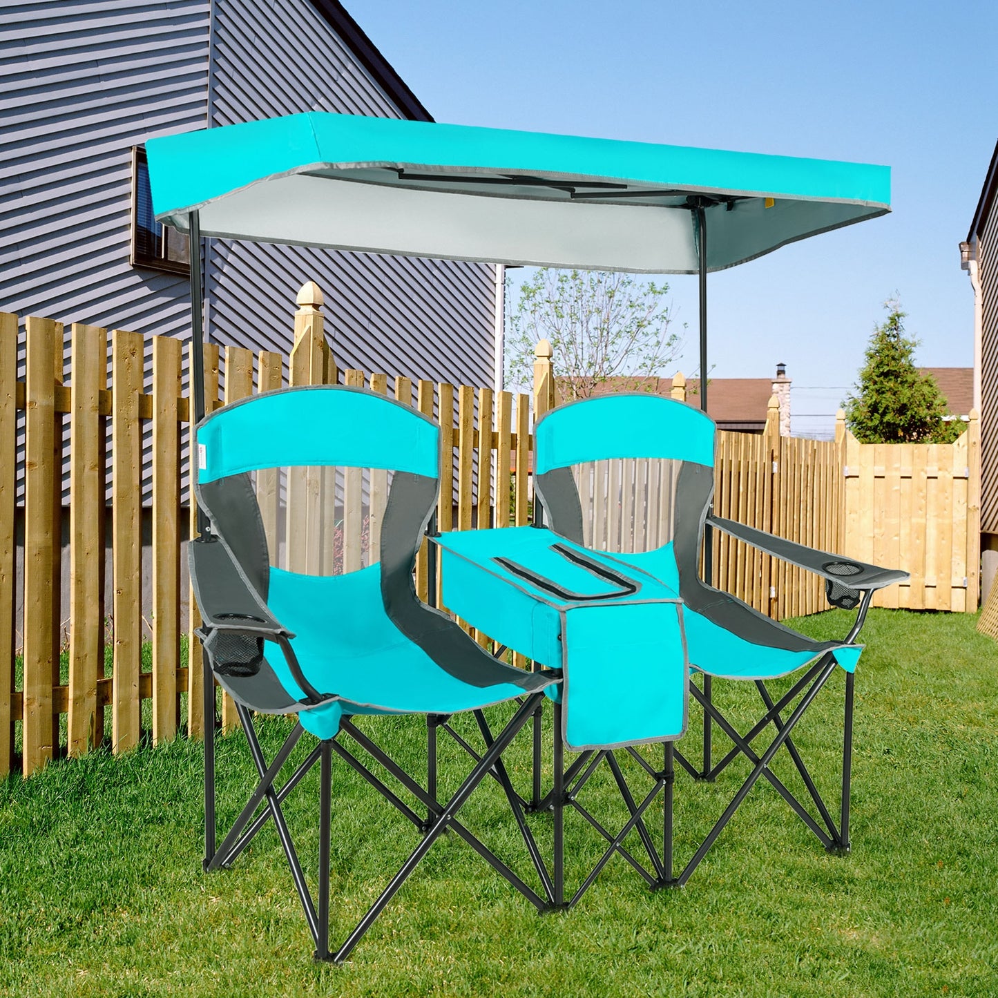 Folding Camping Chair with Canopy and Cooler Bag