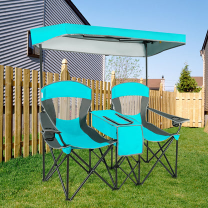 Folding Camping Chair with Canopy and Cooler Bag