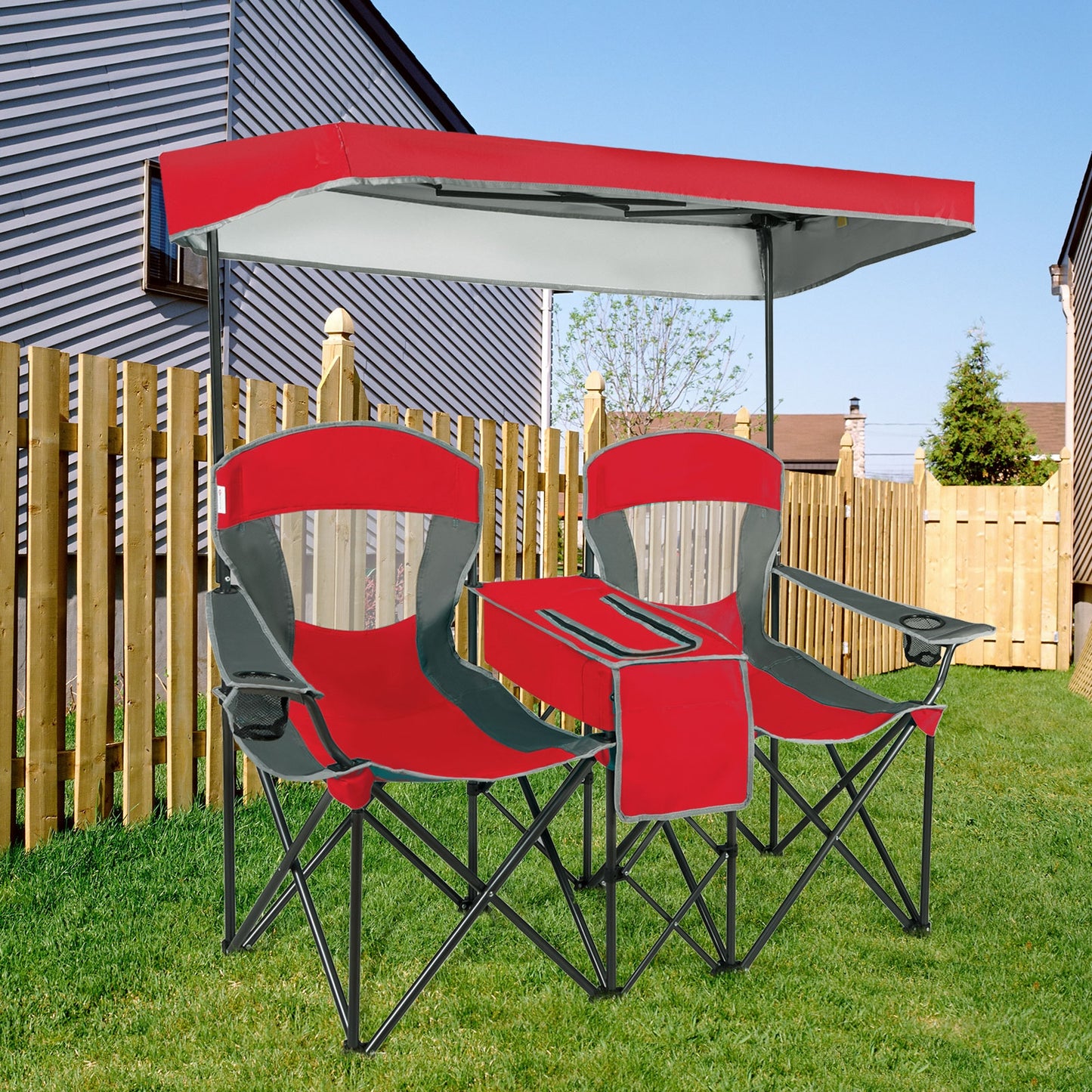 Folding Camping Chair with Canopy and Cooler Bag