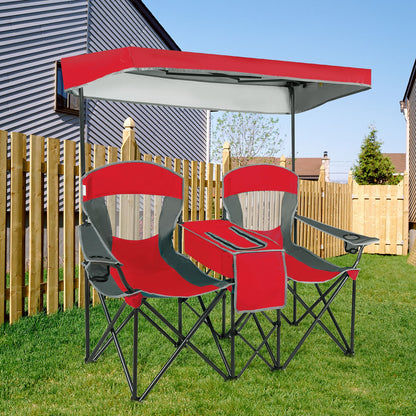 Folding Camping Chair with Canopy and Cooler Bag