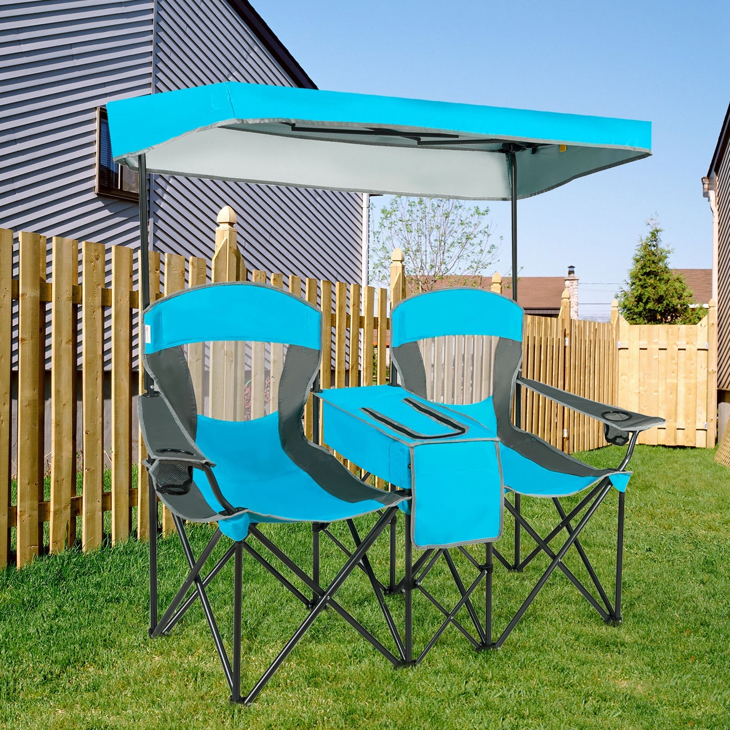 Folding Camping Chair with Canopy and Cooler Bag