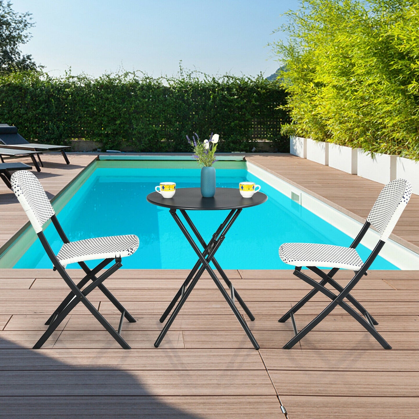 3-Piece Patio Bistro Set with Folding Table and Chairs