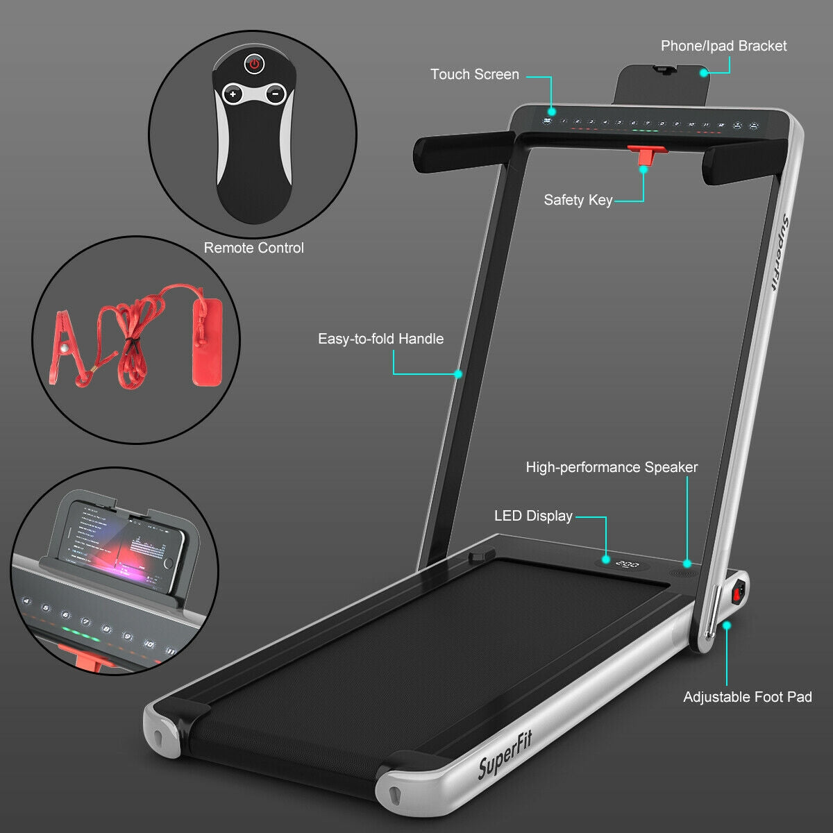2-in-1 Folding Treadmill with Dual Display and Remote Control