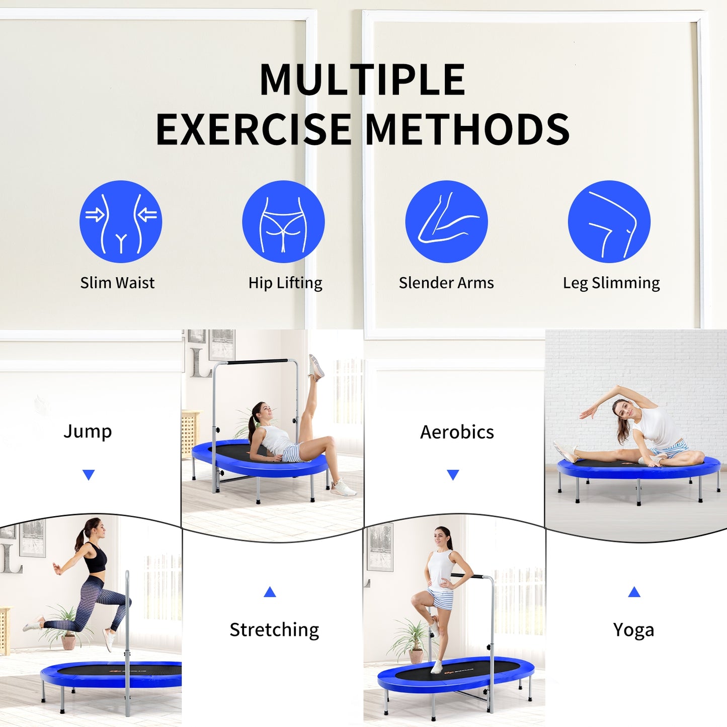 2-Person Foldable Fitness Trampoline with Adjustable Handle
