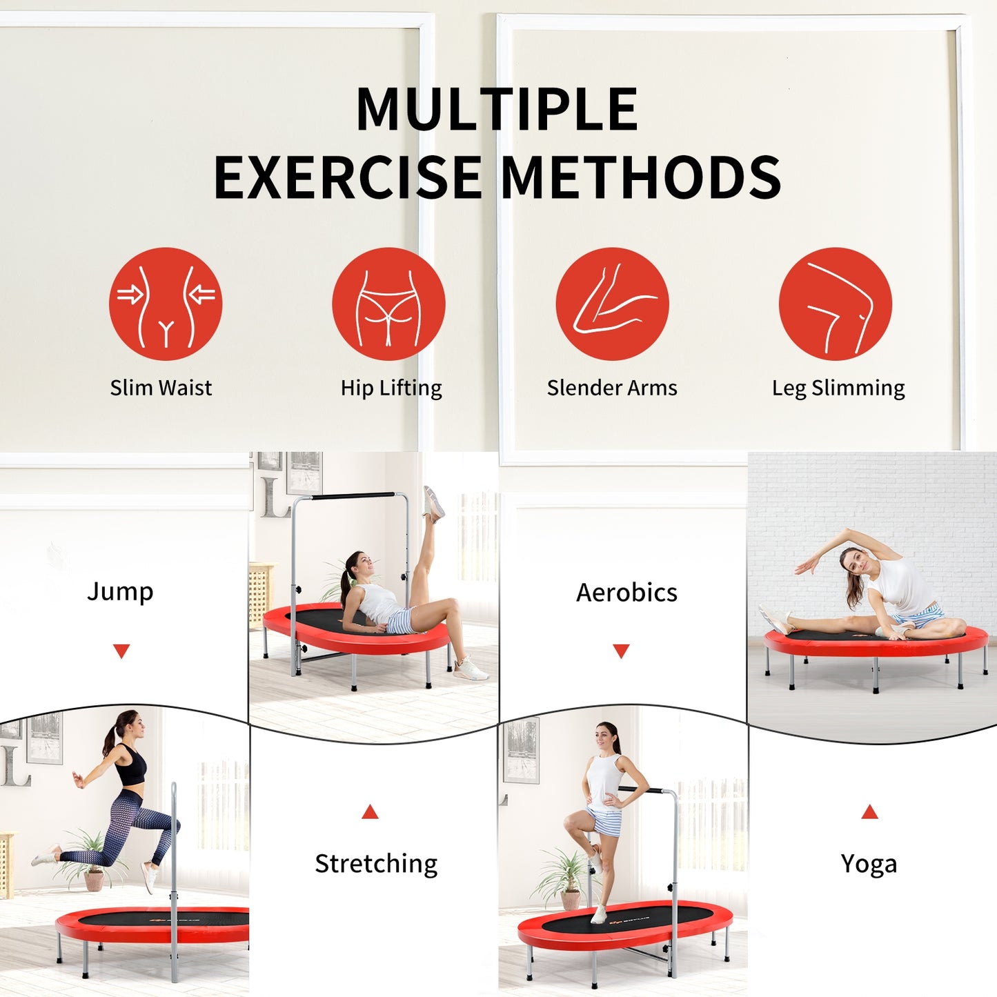 2-Person Foldable Fitness Trampoline with Adjustable Handle
