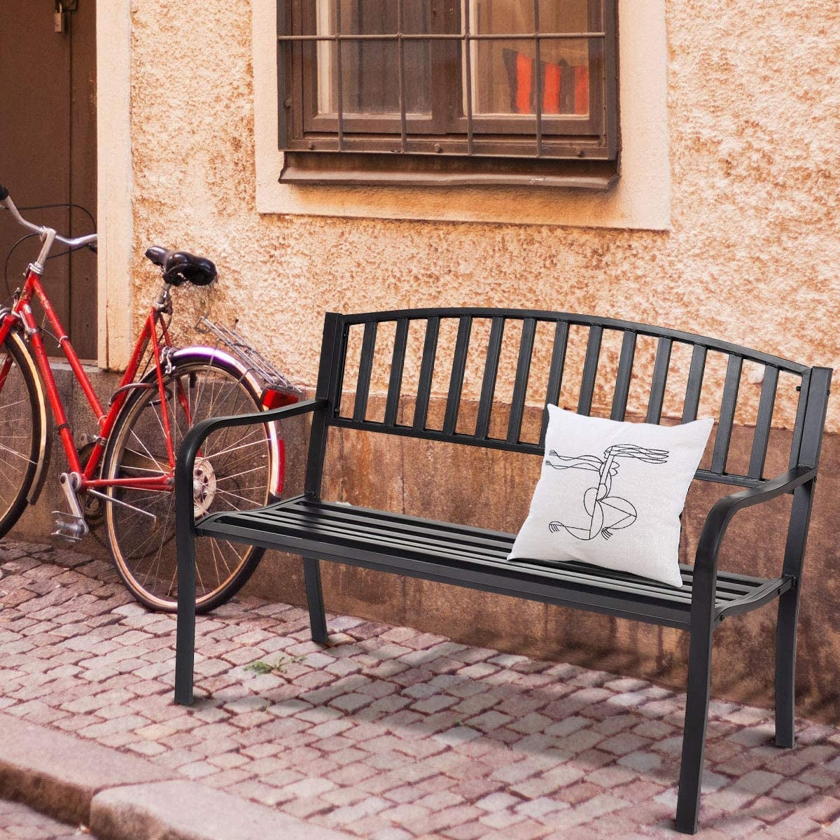 50 Inch Steel Patio Bench Loveseat for Outdoor Garden