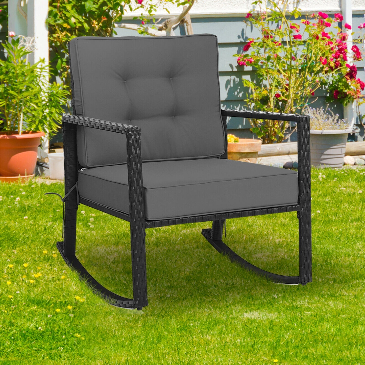 Rattan Rocking Chair with Cushion for Patio