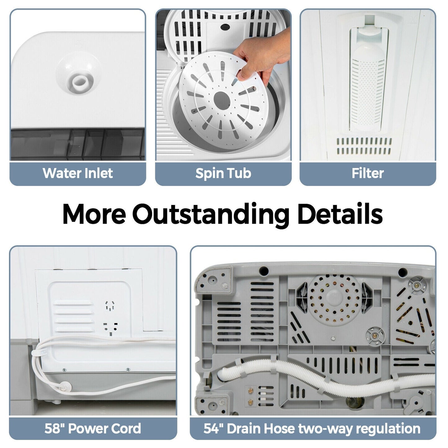 2-in-1 Portable 22lbs Capacity Washing Machine with Timer Control