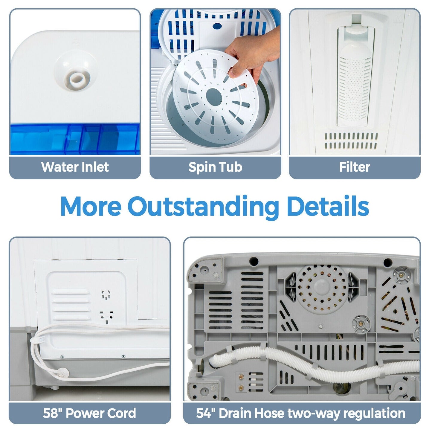 2-in-1 Portable 22lbs Capacity Washing Machine with Timer Control
