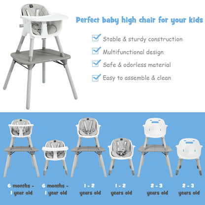 4-in-1 Convertible Baby High Chair with PU Cushion