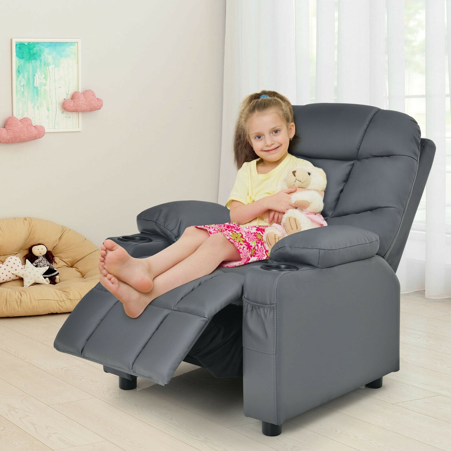 Kids Recliner Chair with Cup Holder and Footrest